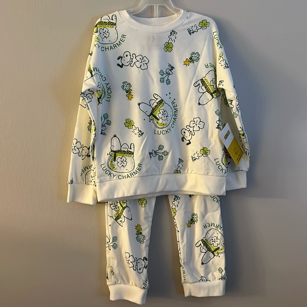 Lucky Charmer SNOOPY Woodstock Shamrock * 2-piece * 4-leaf Clovers * UNISEX 5T *